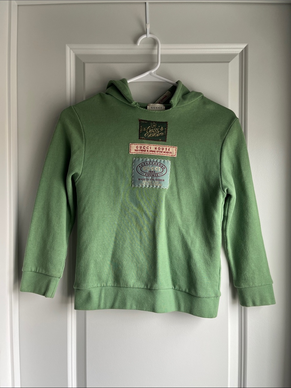 Gucci Kids Sage Green Hoodie with Patch Accents